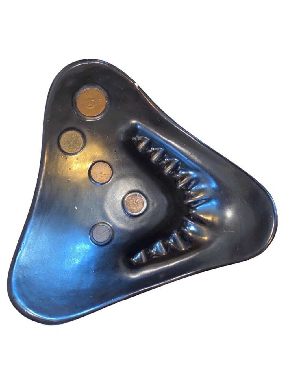 Vintage Black Ceramic Coin-Inlay Ashtray With International Coins